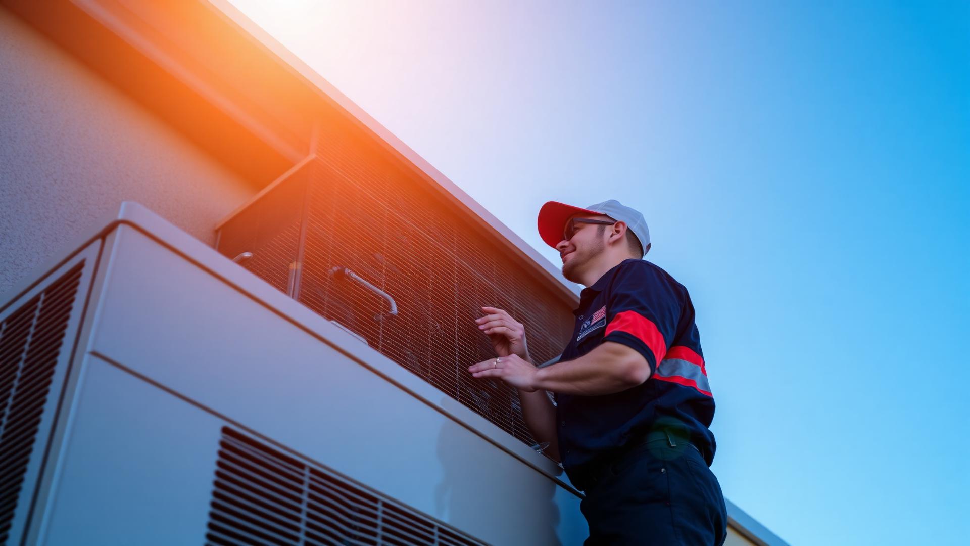 Technician servicing a commercial air conditioning unit in Texas